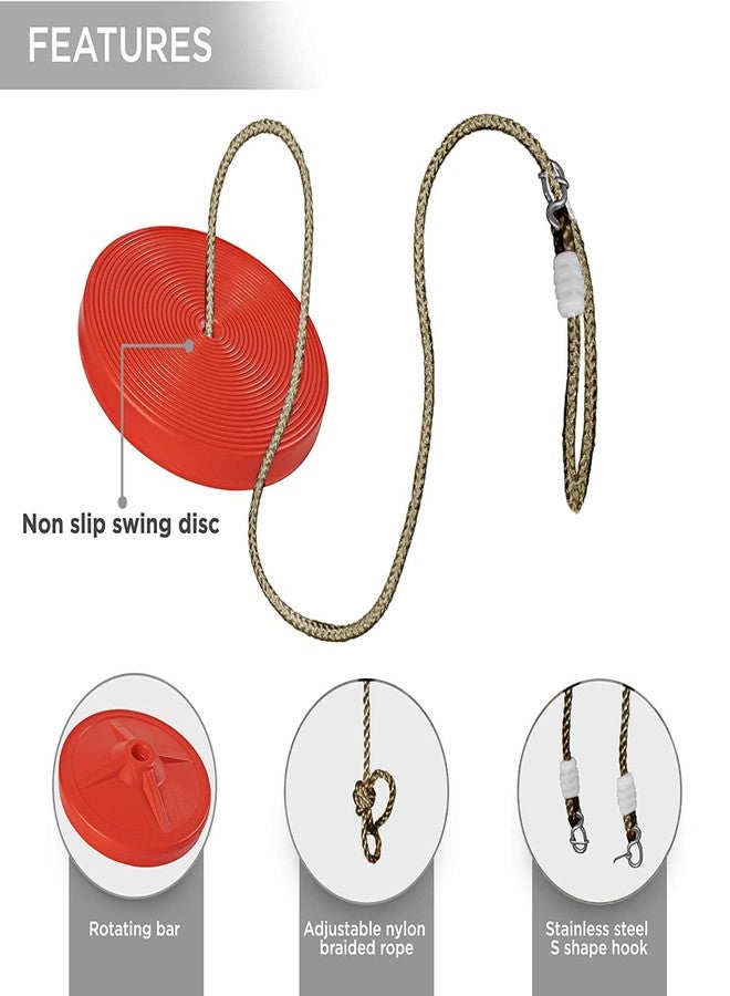 REZNOR أرجوحة دائرية معلقة بحبل على شكل قرص بلاستيكي من ريزنور، مناسبة للأطفال في الملاعب والحدائق والأماكن الخارجية والداخلية، قابلة لتعديل الارتفاع، تتحمل وزنًا يصل إلى 120 كجم، لون أحمر - Image 3